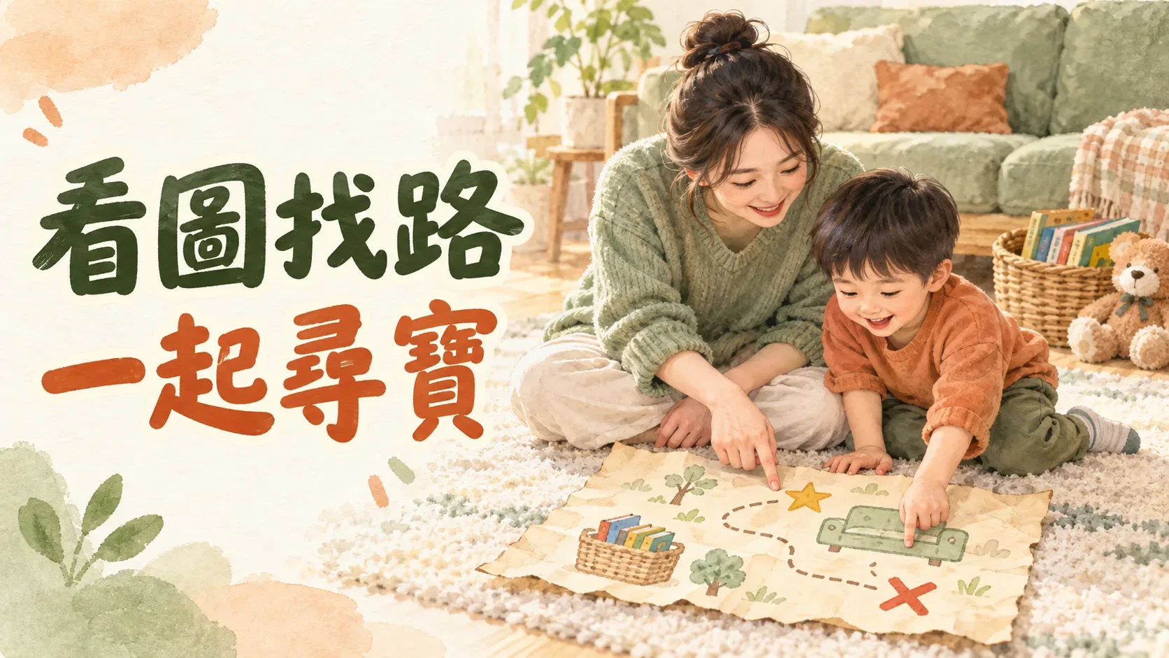 孩子拿著尋寶地圖卻不會走?先認兩個地標,陪他把圖案對回家裡