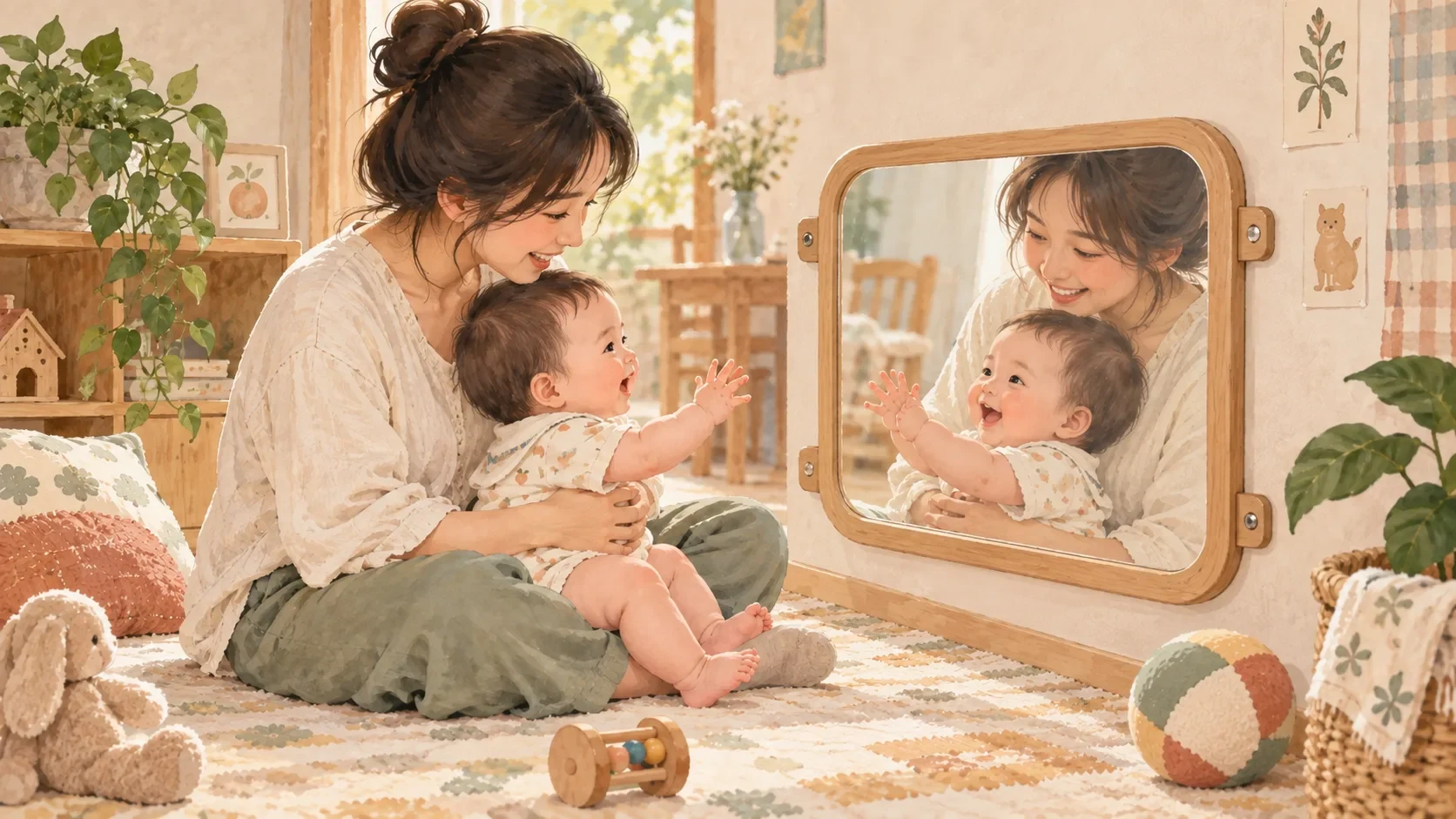 寶寶對鏡子裡的人笑?不用考認自己,這樣陪他玩鏡子